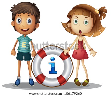Illustration of boy and girl with information
