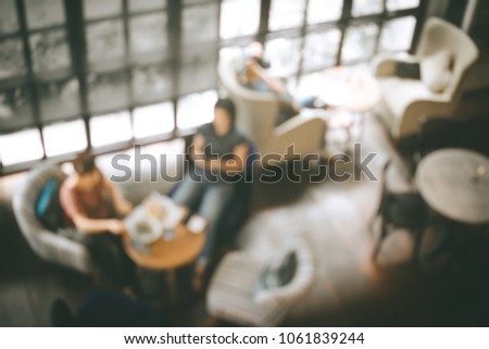 blurred image  of people in cafe resaturant vintage coffee shop