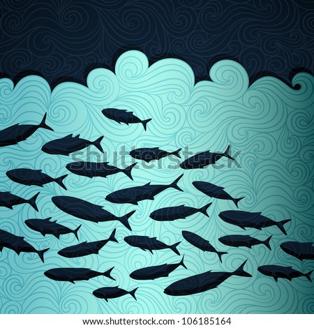 Ocean life banner made of fancy paper, vector eps8 illustration
