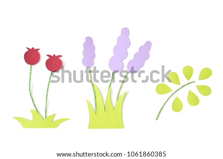 Flower set paper cut on white background - isolated