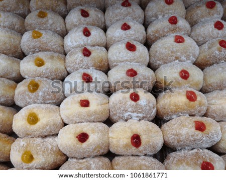 Picture of assorted donuts in cafe shop 