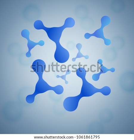 Abstract tridimensional molecular structure with haotic flowing blue spherical particles, atoms. Vector illustration life and biology, medicine scientific research, dna, technology concept. Abstract