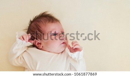 Beautiful newborn baby portrait, Background with free space for your text