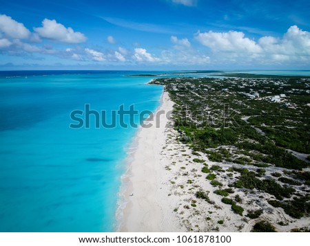 Drone photo Grace Bay beach, Providenciales, Turks and Caicos Royalty-Free Stock Photo #1061878100