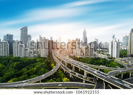 panoramic view of city elevated overpass in shanghai