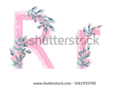 Wedding festive alphabet, registered lettering, large, main, beautiful, decorated, luxurious, painted letter.