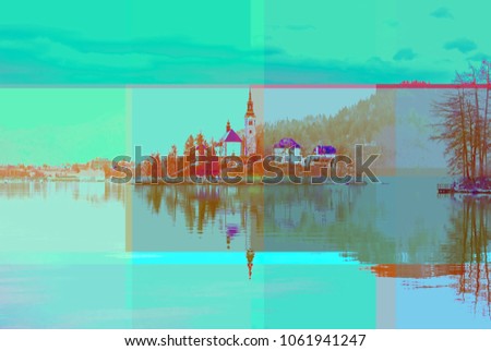 Glitched picture with matrix error Lake Bled