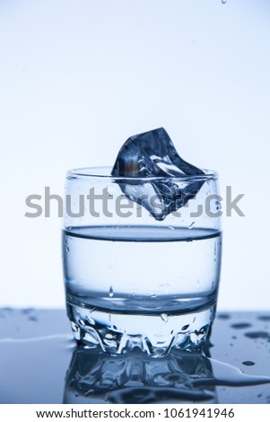 A fresh splash of mineral water in a glass of ice cube, a good gradient background.