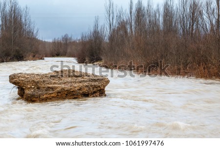 Flood of the waters of the Bernesga River, Leon, Spain.