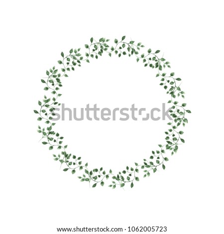 Watercolor illustration green leaves circle on isolated background.