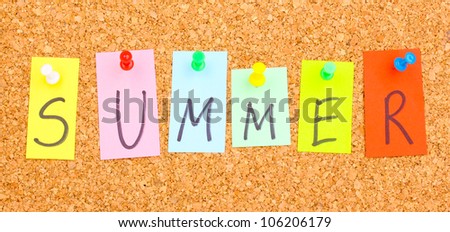 Colorful word hang on rope by wooden peg on corkwood