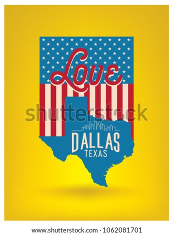 Love Dallas Texas with Map Vector EPS 10