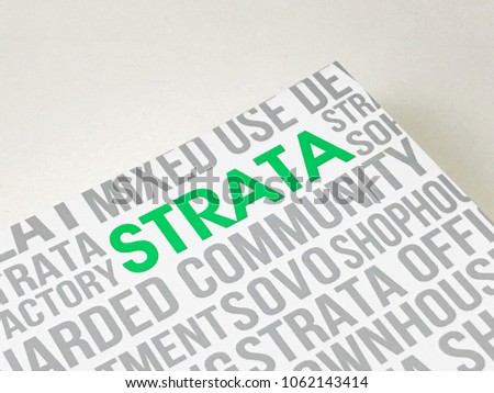 Strata handbook, green word with white and clean background Royalty-Free Stock Photo #1062143414
