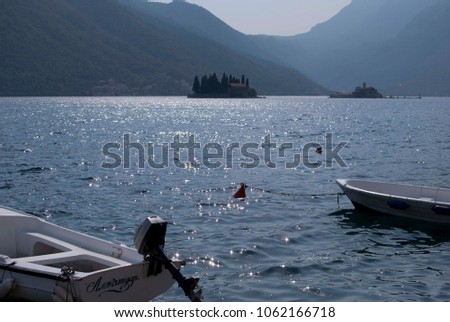 Montenegro, Perast. View on the Island Our Lady of the Rocks and Island of Saint George