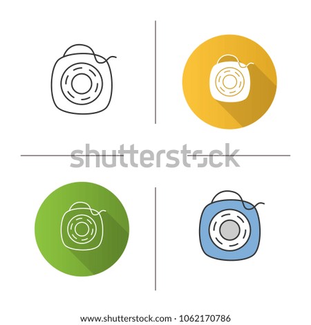 Dental floss icon. Teeth cleaning. Flat design, linear and color styles. Isolated vector illustrations
