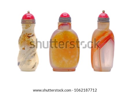 Snuff Bottles : Agate snuff bottle isolated on white background