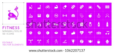 Set of 50 Universal Fitness Icons on Color Background . Isolated Elements