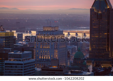 Sun rise on Montreal city 