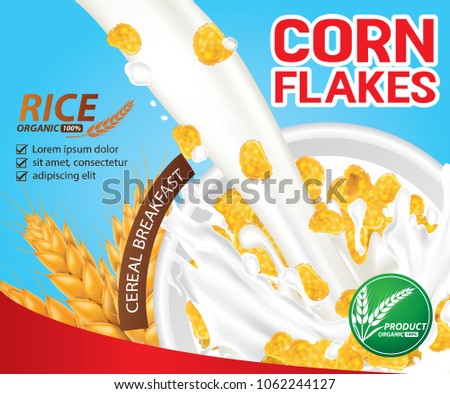 Corn flakes , cereal product banner vector illustration