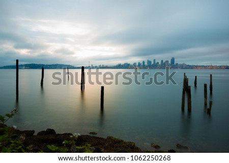 Puget Sound and city skyline of Seattle in the mist of the early morning, Washington State, USA