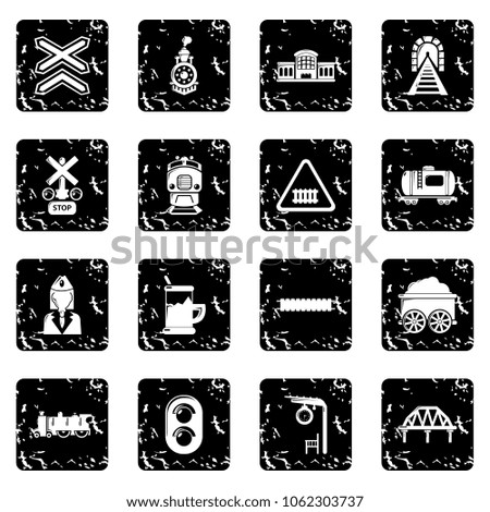 Train railroad icons set vector grunge isolated on white background 