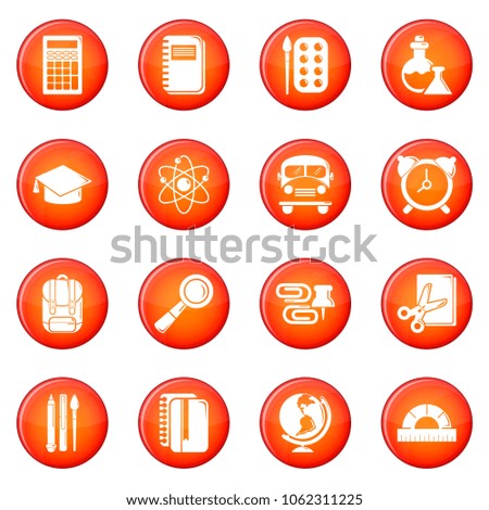 School education icons set vector red circle isolated on white background 