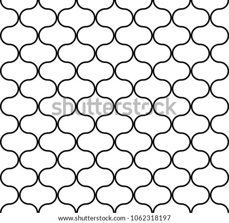 Seamless circular geometric figures ornament pattern design. Islamic art deco background. Vector grid surface with repeated rounded shapes.