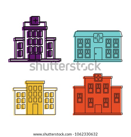 Hospital icon set. Color outline set of hospital vector icons for web design isolated on white background
