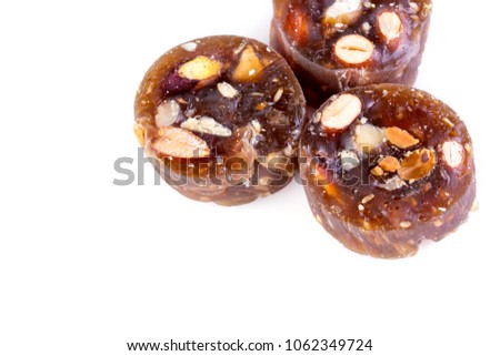 lukum with nuts on white background