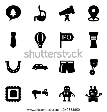Solid vector icon set - merry christmas message vector, stomach, telescope, map pin, tie, air balloon, ipo, award, luck, limousine, swimsuit, piston, cpu, dryer, robot