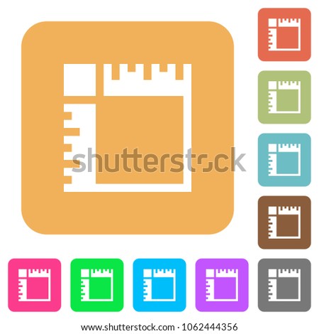 Canvas rulers flat icons on rounded square vivid color backgrounds.