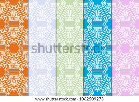 Sets of Seamless geometric pattern with modern style ornament on color background. For greeting cards, invitations, cover book, fabric, scrapbooks. Abstracr decorative.