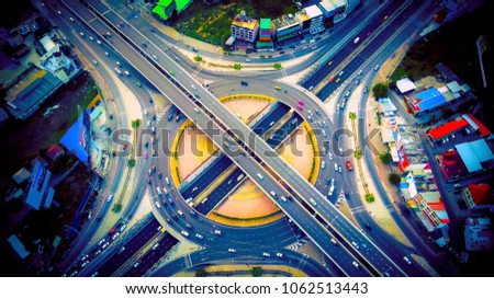 Aerial view Traffic of city ,Expressway, Highway