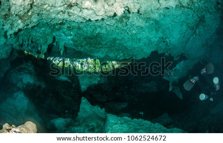 Diving in Cenote Dos Ojos in Yucatan, Mexico