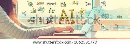 AI with woman working on a laptop in brightly lit room