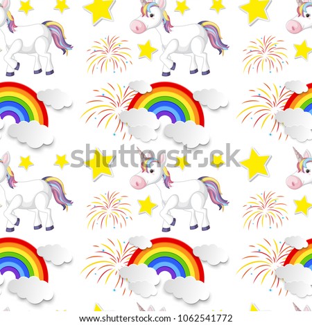 Seamless Background with Rainbow and Unicorn illustration