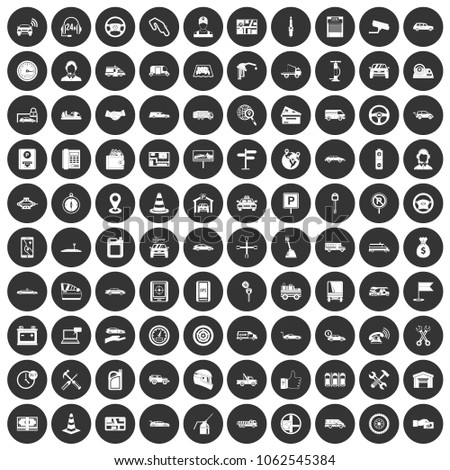 100 auto icons set in simple style white on black circle color isolated on white background vector illustration