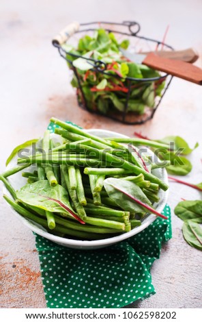 green beans and fresh greens, stock photo