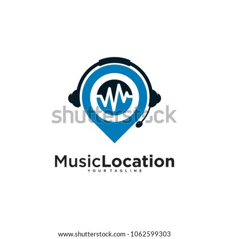 podcast pin logo with wave illustration design template