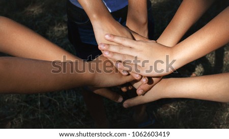 Group of Asian Hands Children Playing together. Friendship Concept.