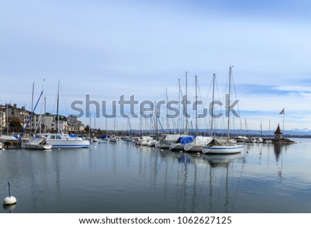 Small marina, city of Morges near the Lausanne city. Canton Vaud, Switzerland