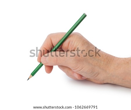 Pencil in hand isolated on white background