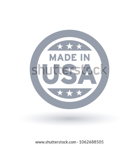 Made in USA icon in circle outline. American quality product symbol. Manufactured in the United States sign. Vector illustration. Royalty-Free Stock Photo #1062688505