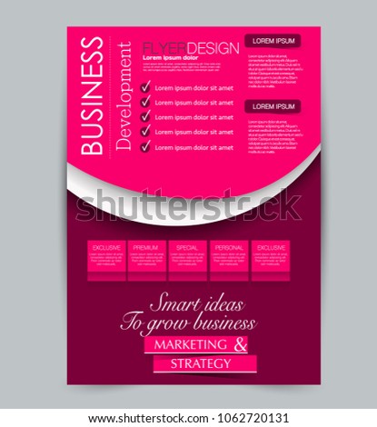 Flyer template. Design for a business, education, advertisement brochure, poster or pamphlet. Vector illustration. Red and pink color.