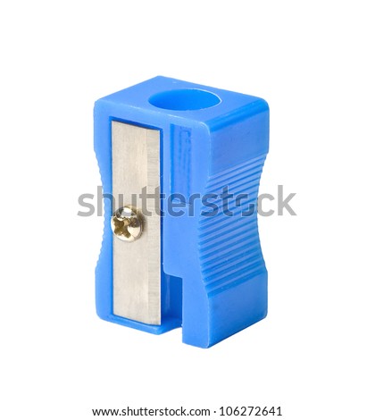 manual blue pencil sharpener, isolated on the white background Royalty-Free Stock Photo #106272641