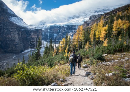 Hiking at Plain of Six Glaciers from Lake Louise, Banff National Park, Canada Royalty-Free Stock Photo #1062747521