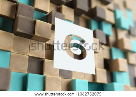 White Paper Cut Number 6 on the Wooden Pattern and Blue Dots on the Background. 3D Illustration of Number 6 Six Number for Abstract Backgrounds.