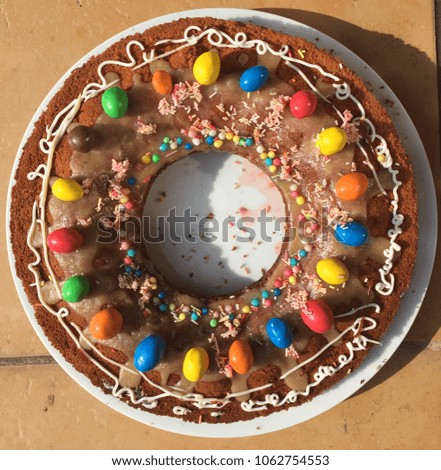 cake with chocolate for children birthday  party  Royalty-Free Stock Photo #1062754553