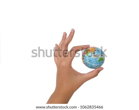 Globe isolated  ,Earth in human hand white white back ground.