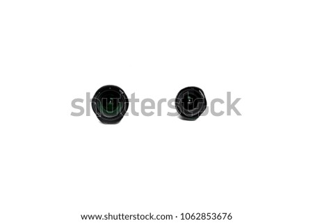 Close up front lens camera isolated on white background